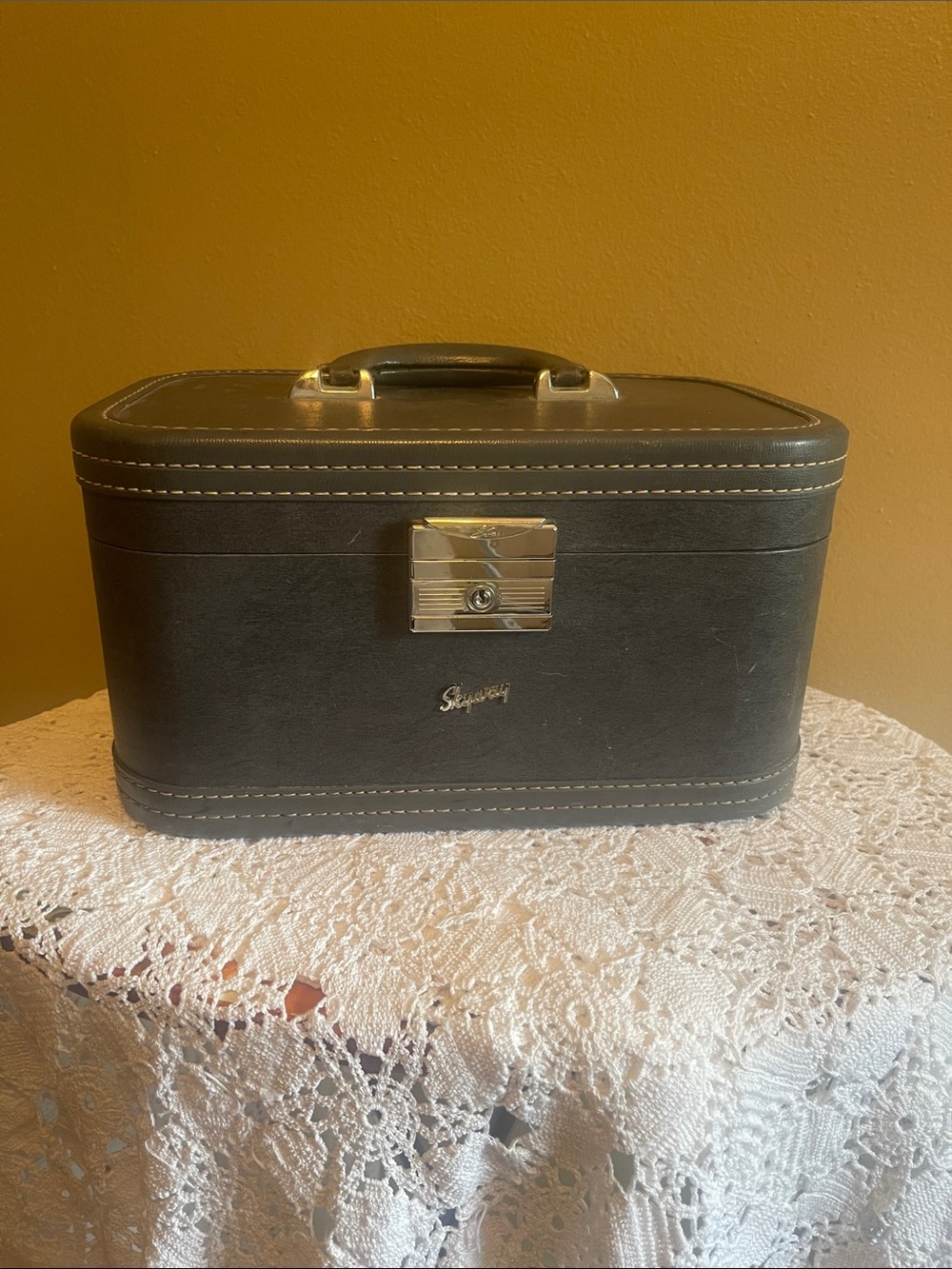 Vintage Black Train Case with Silver Hardware